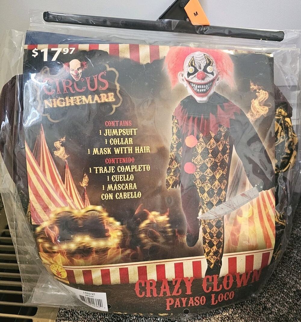 New Circus Nightmare Crazy Clown Payaso Loco Boys Size M 8-10 Halloween Costume